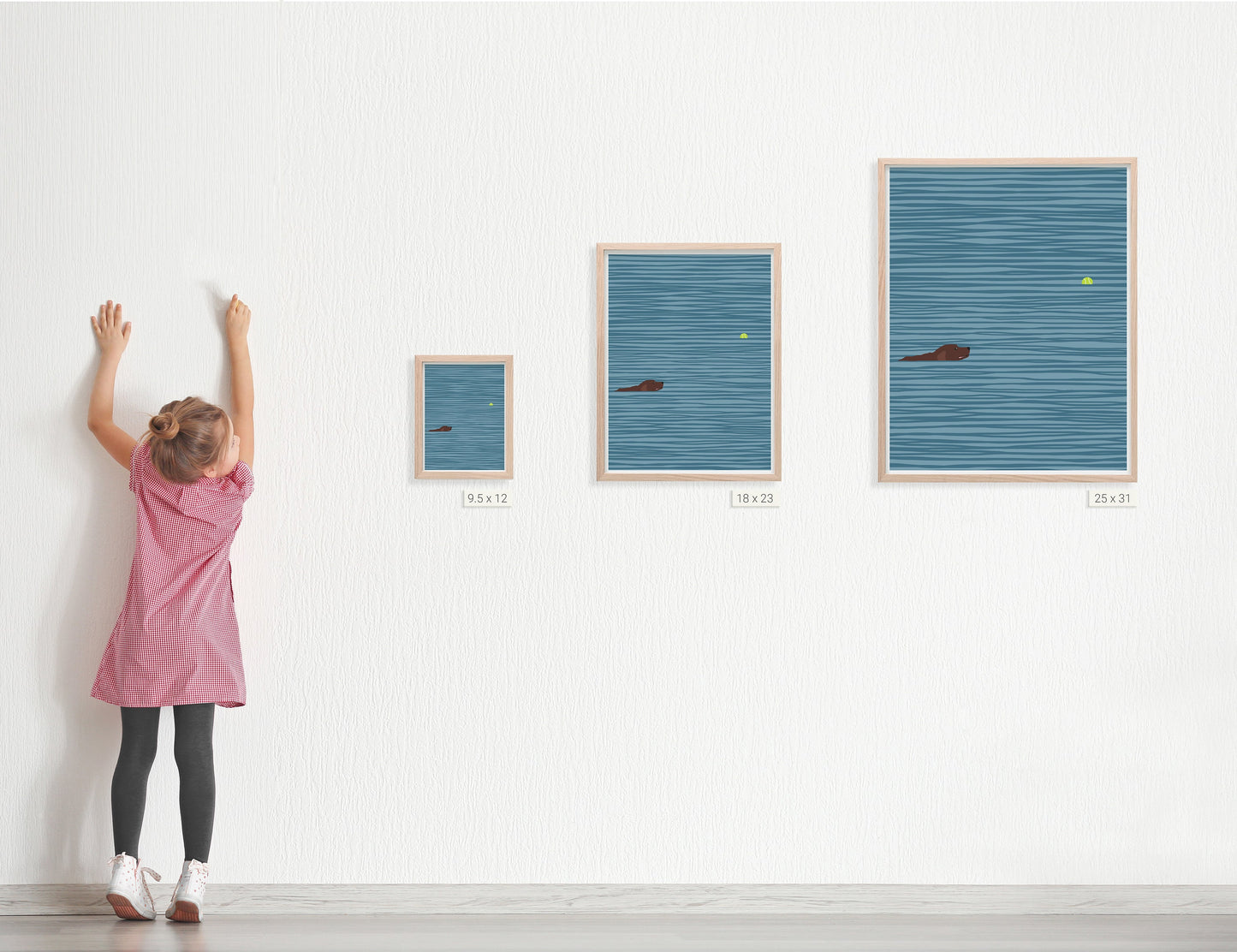 Tennis Ball with Swimming Labrador Art Print - Unframed or Framed - 140306