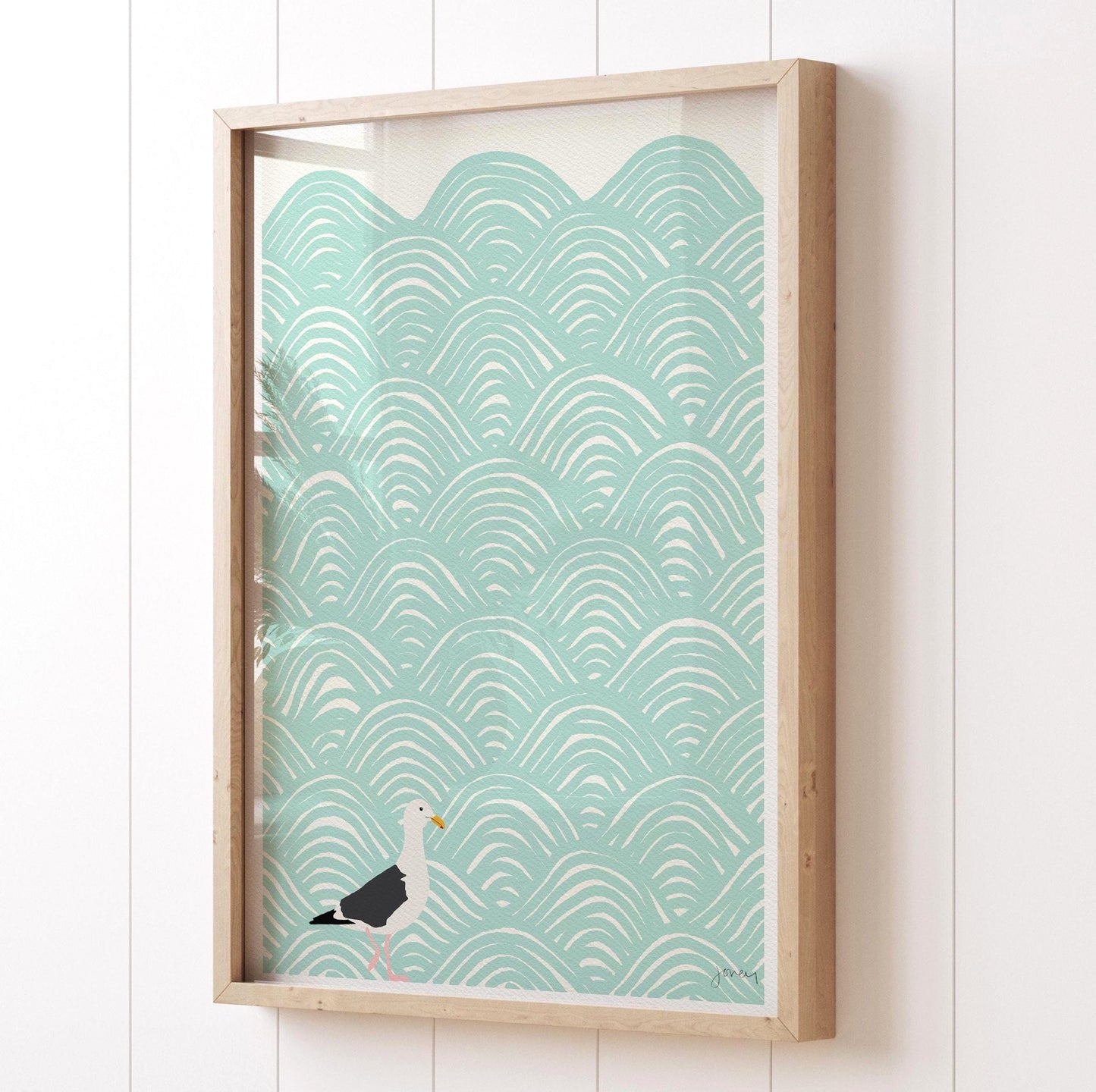 Seagull on Abstract Pattern Art Print - Unframed or Framed - 120723