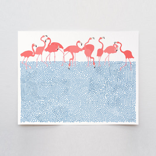 Flamingos Feeding Art Print - Unframed or Framed - 250116