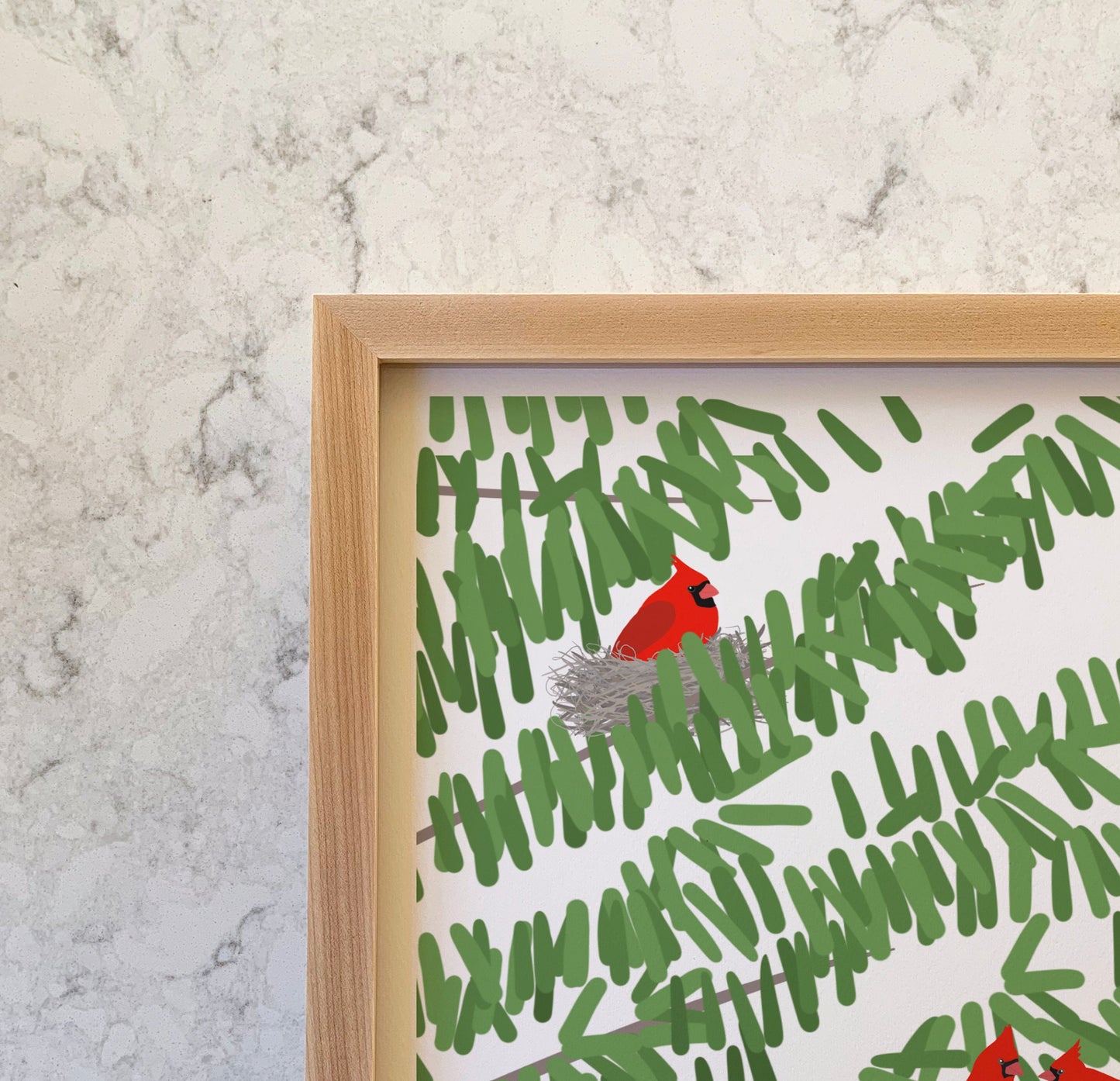 Pine Tree Print with Red Cardinal Birds Art Print - Unframed or Framed - 221201