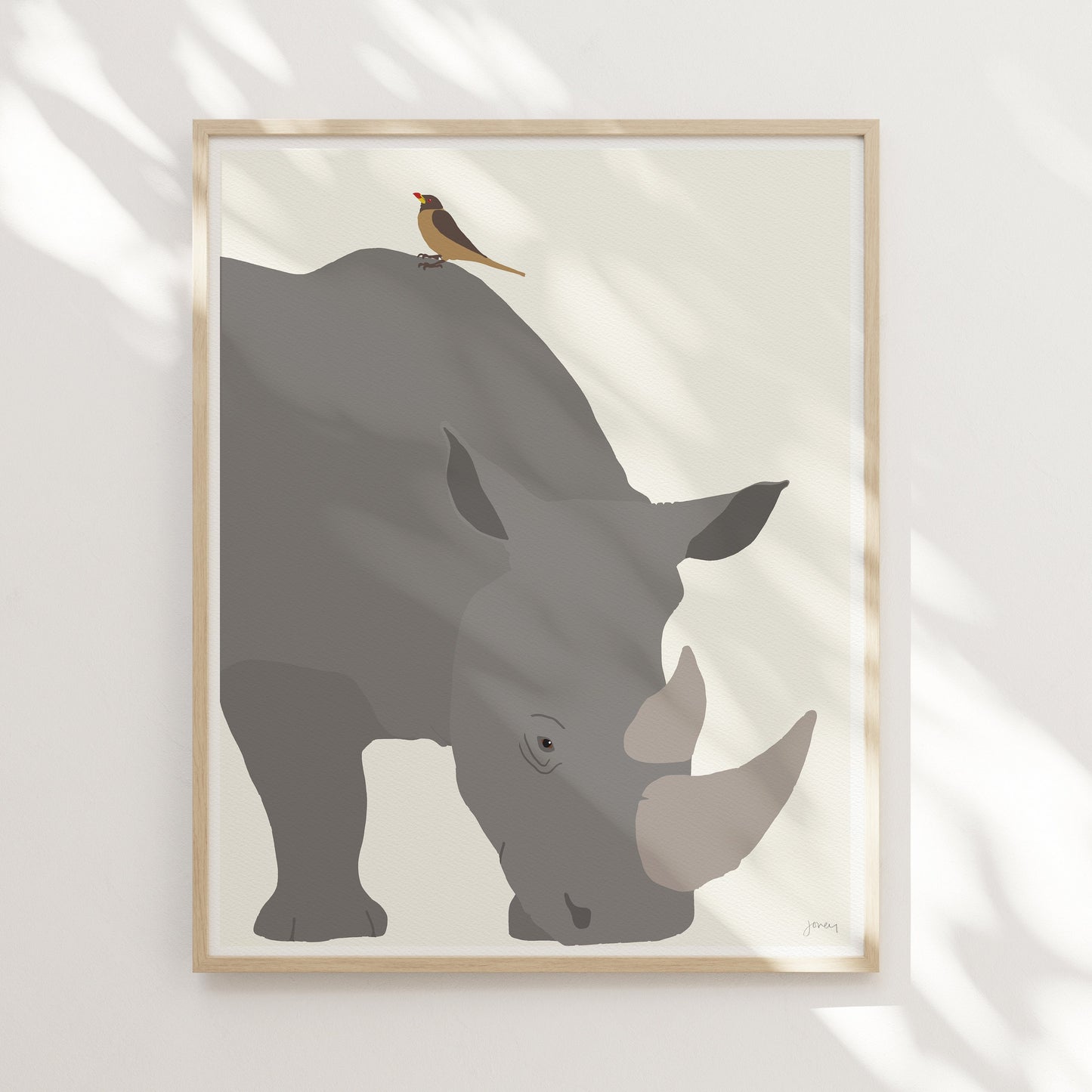 Oxpecker and Rhino Art Print - Unframed or Framed - 170420
