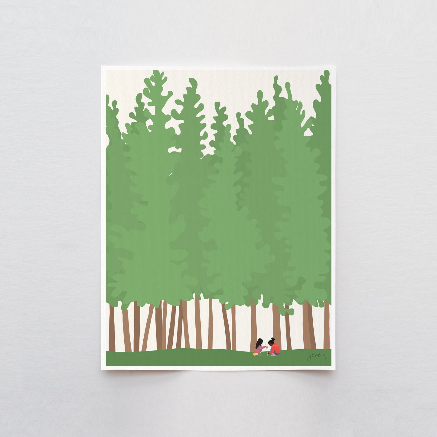Kids Playing in the Woods Art Print - Unframed or Framed - 200819