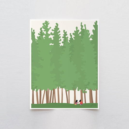 Kids Playing in the Woods Art Print - Unframed or Framed - 200819