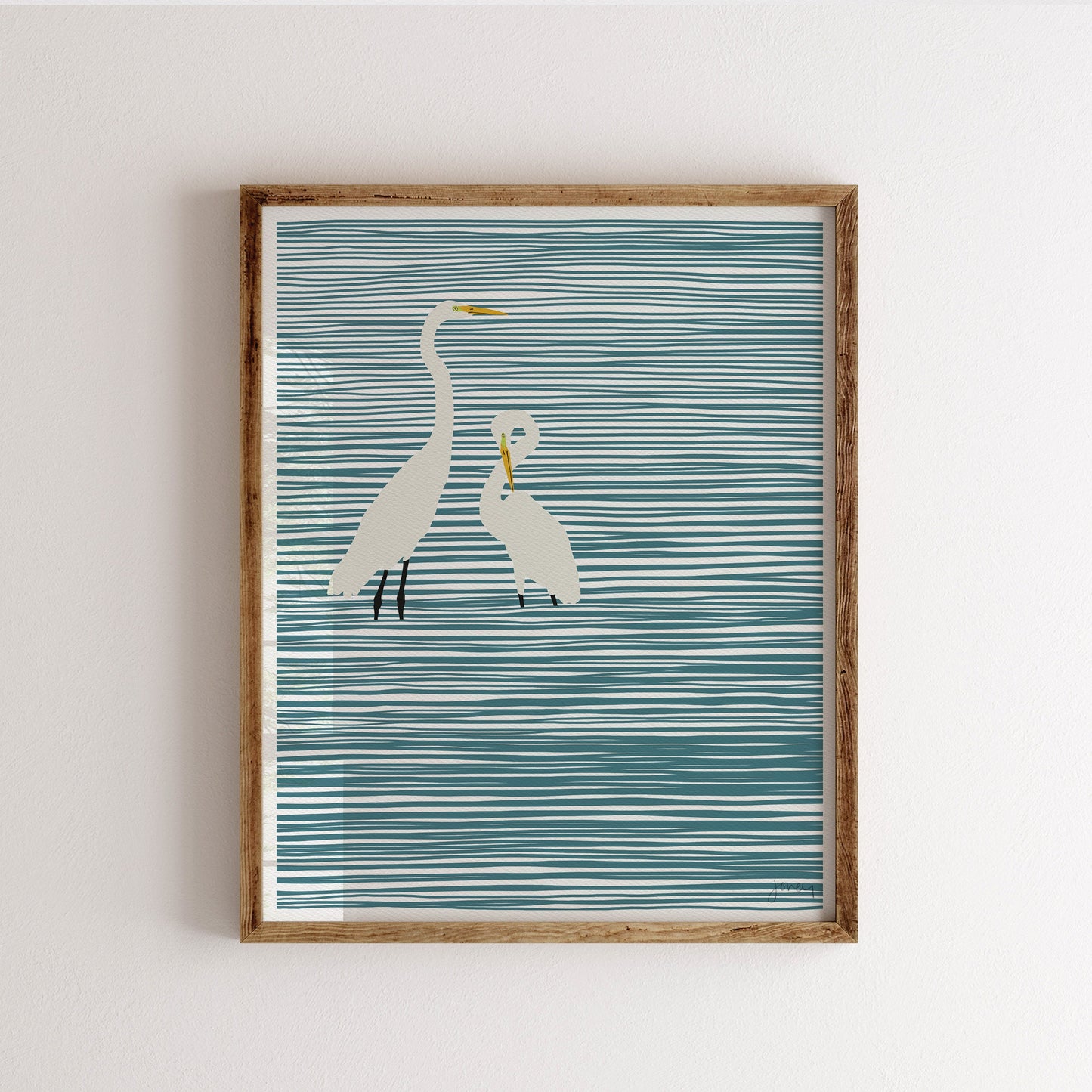 Striped Water with Egrets Art Print - Unframed or Framed - 141106