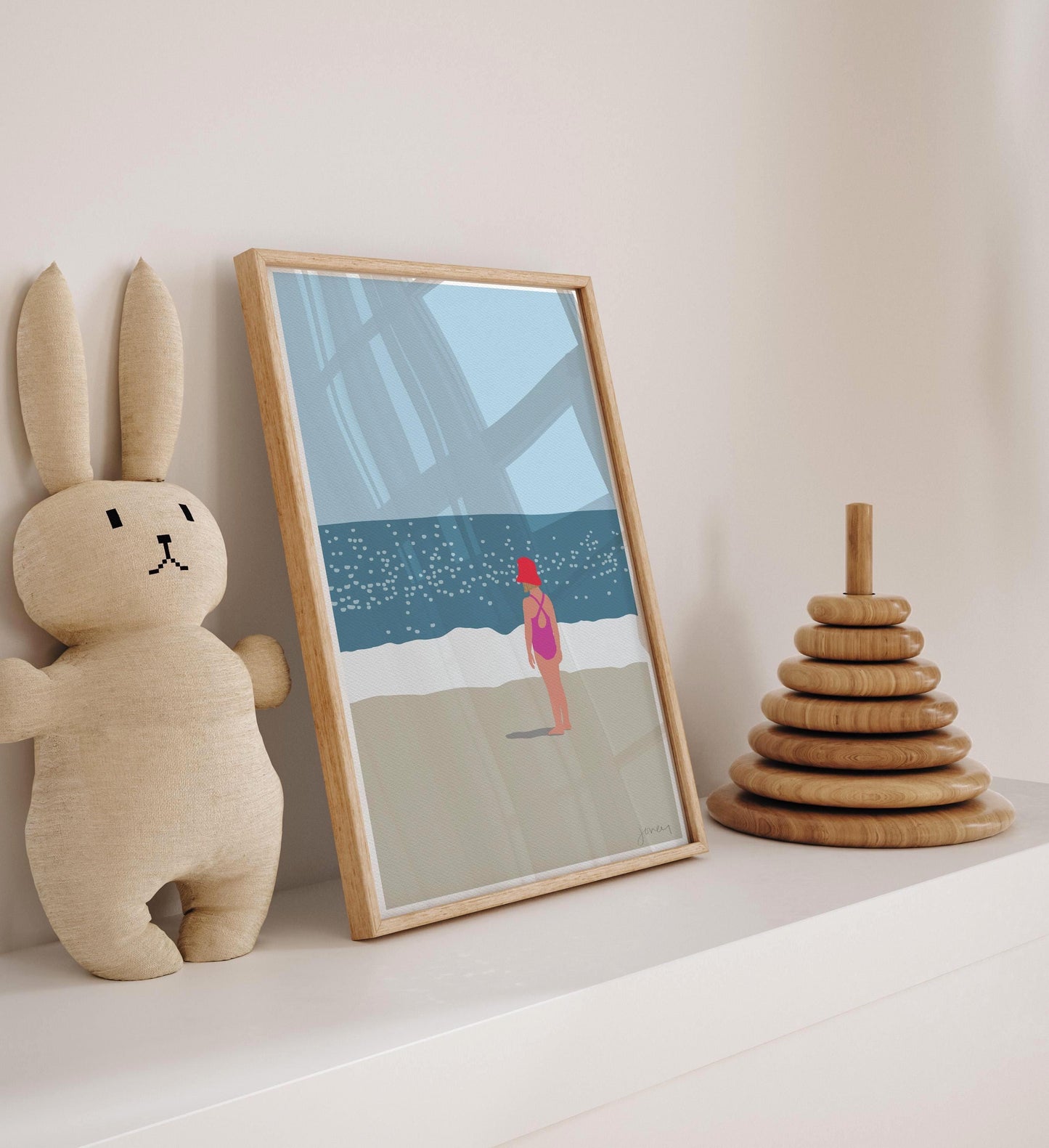 Little Girl in Sunhat on Beach Art Print - Unframed or Framed - 130718