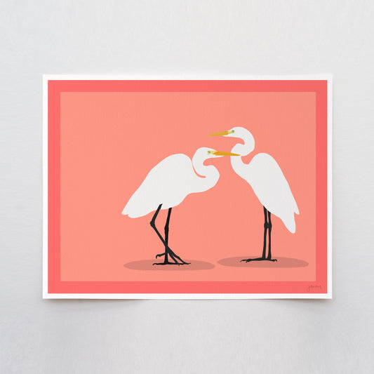 Two Coral Egrets Art Print – Signed by Jorey Hurley - 260222