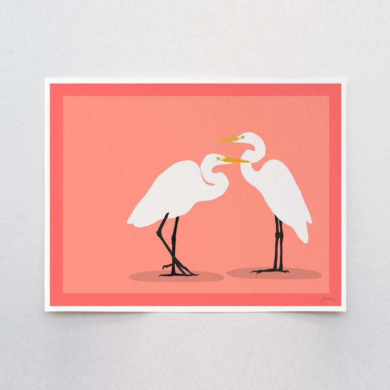 Two Coral Egrets Art Print – Signed by Jorey Hurley - 260222