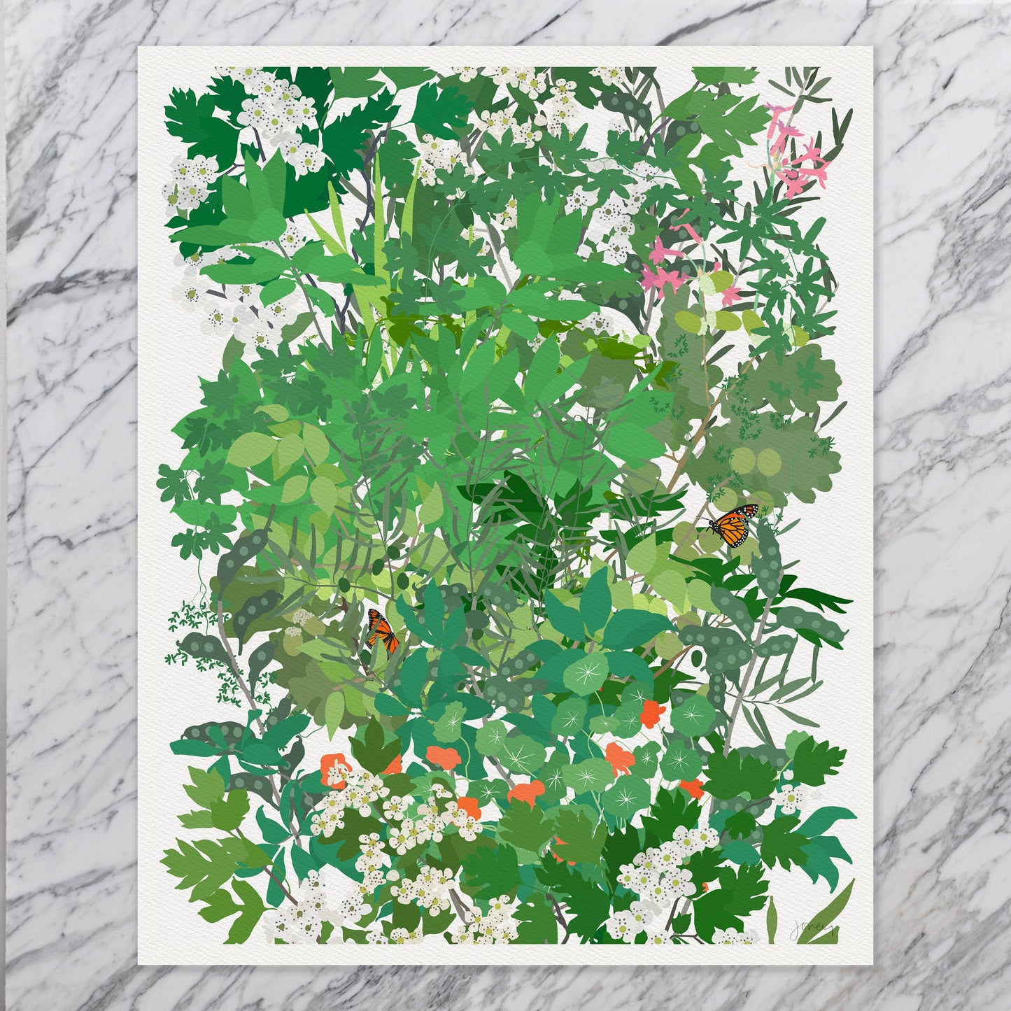 Mille Fleur with Butterflies Art Print - Unframed or Framed - 210507