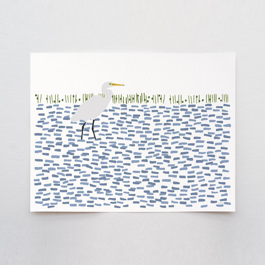 Egret in Shallow Water Art Print - Unframed or Framed - 250416