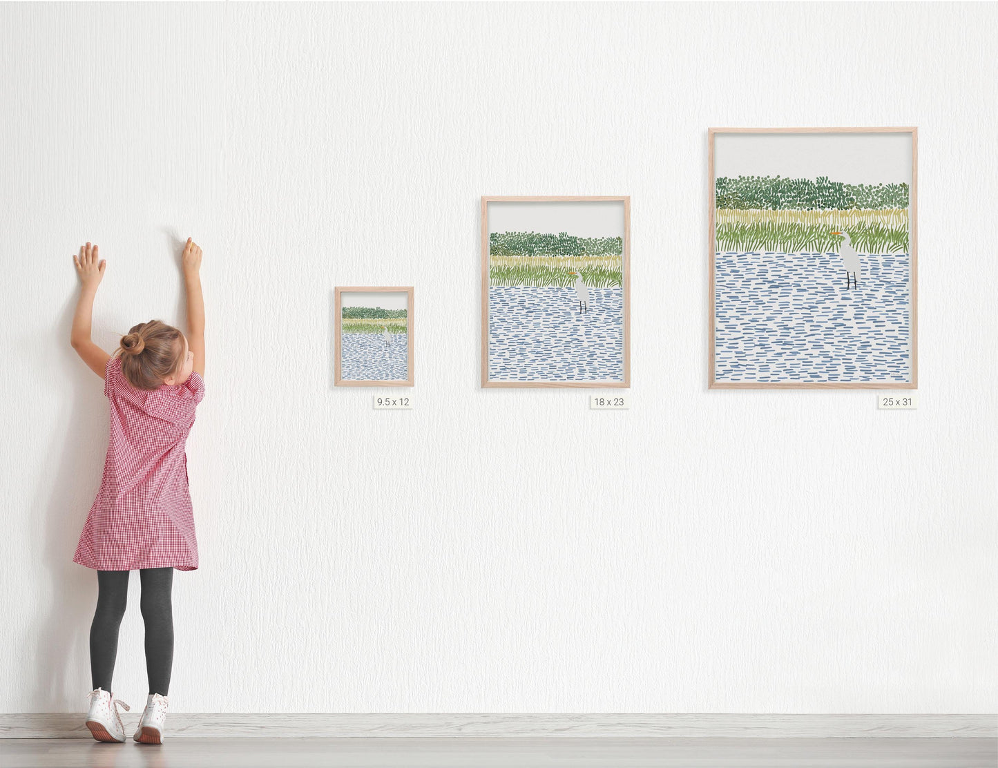 Egret in Wetlands Portrait Art Print - Unframed or Framed - 210806