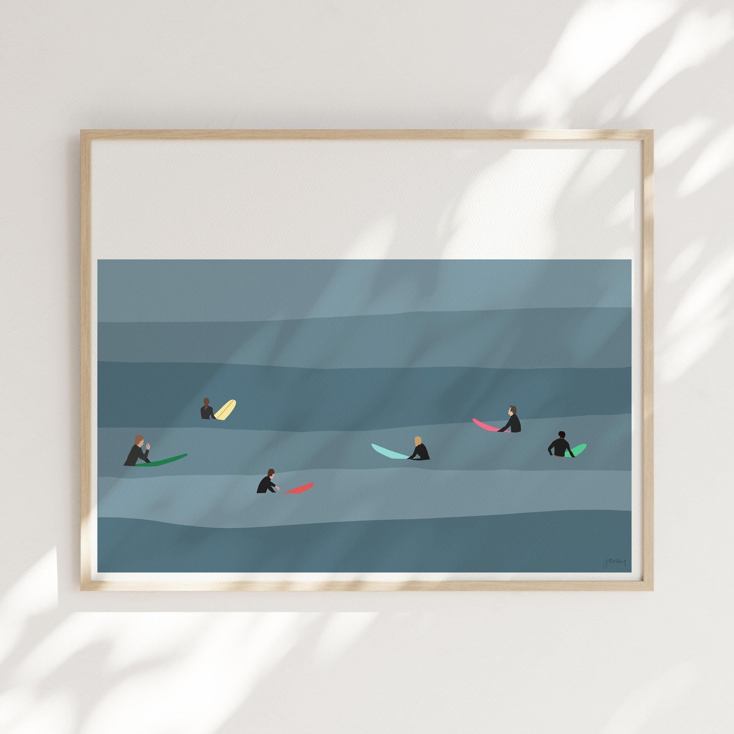 Surfing Lineup Art Print - Unframed or Framed - 250208