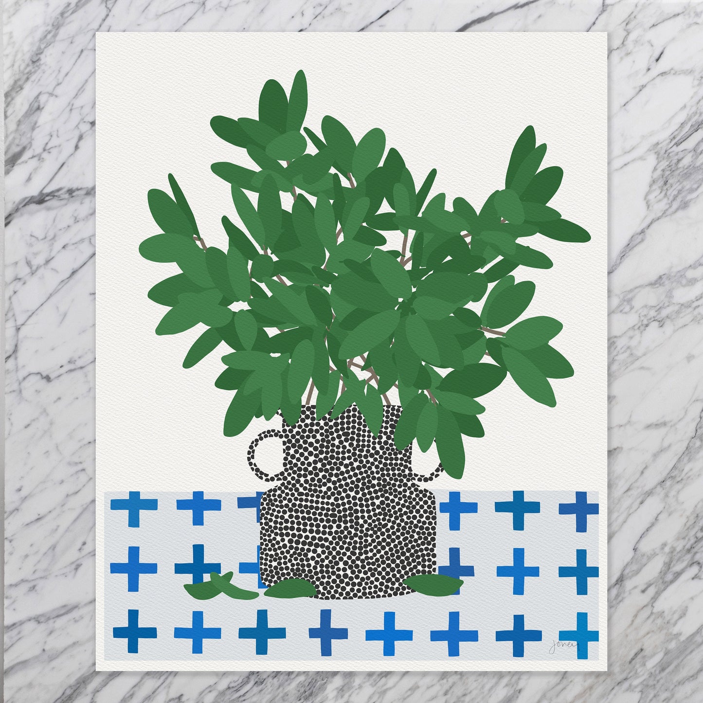 Bay Laurel in Dotted Vase Art Print - Unframed or Framed - 200422