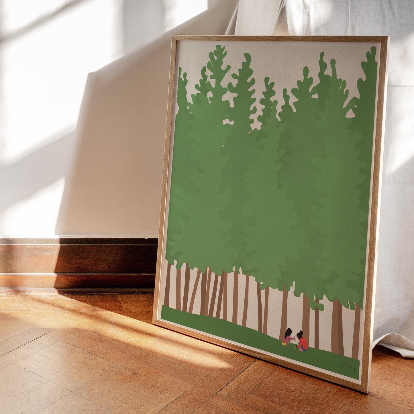 Kids Playing in the Woods Art Print - Unframed or Framed - 200819