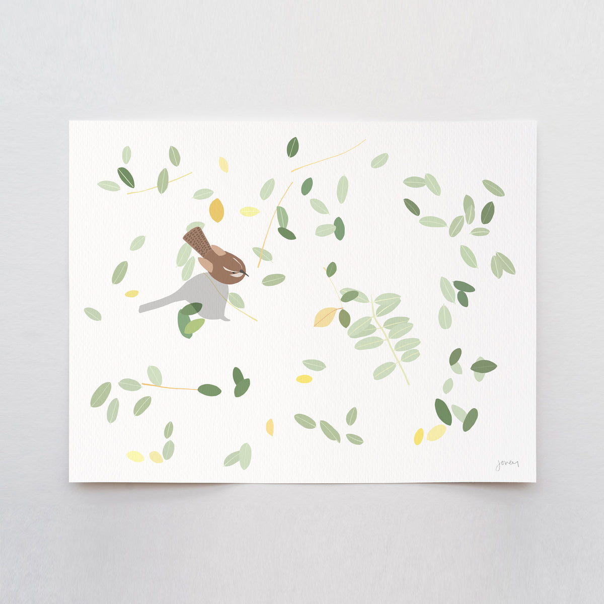 Wren on Fallen Leaves, signed art print - 261003