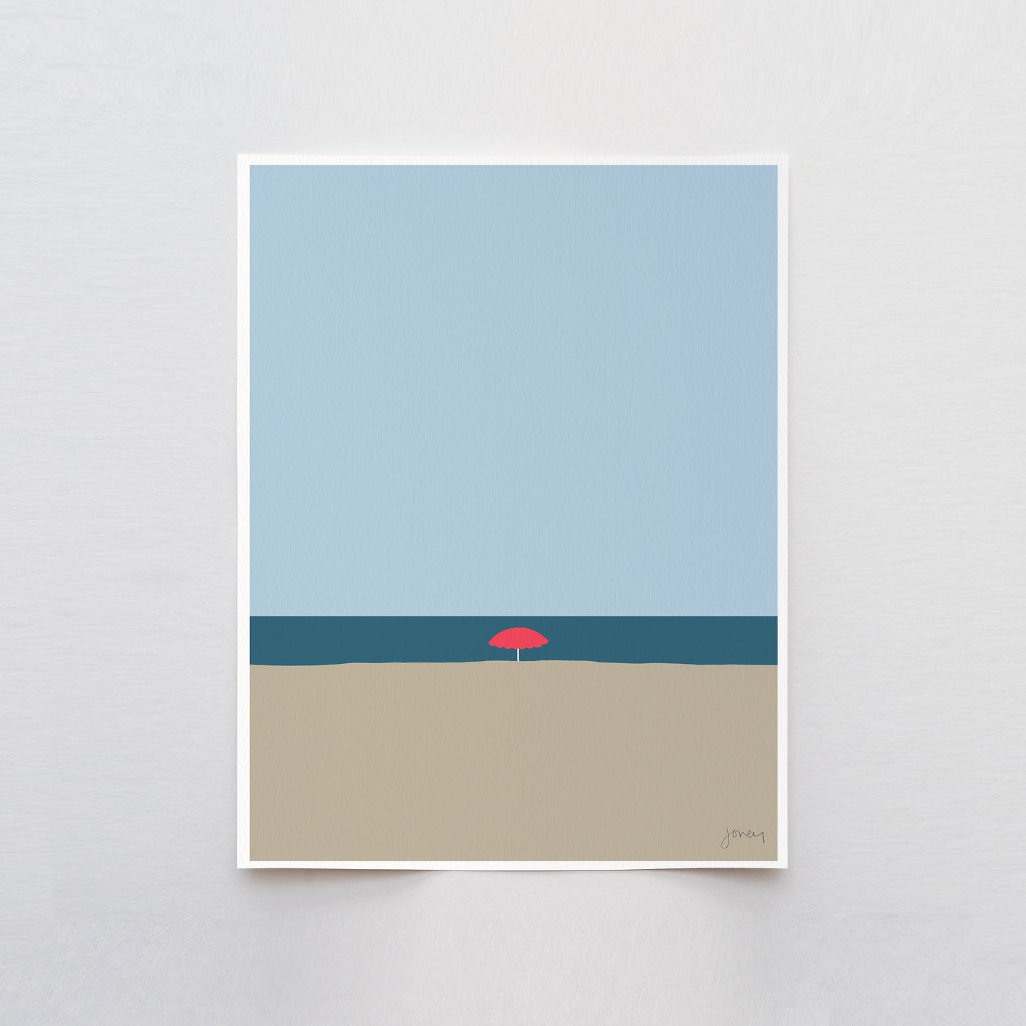 Beach with Red Umbrella Art Print - Unframed or Framed - 120529