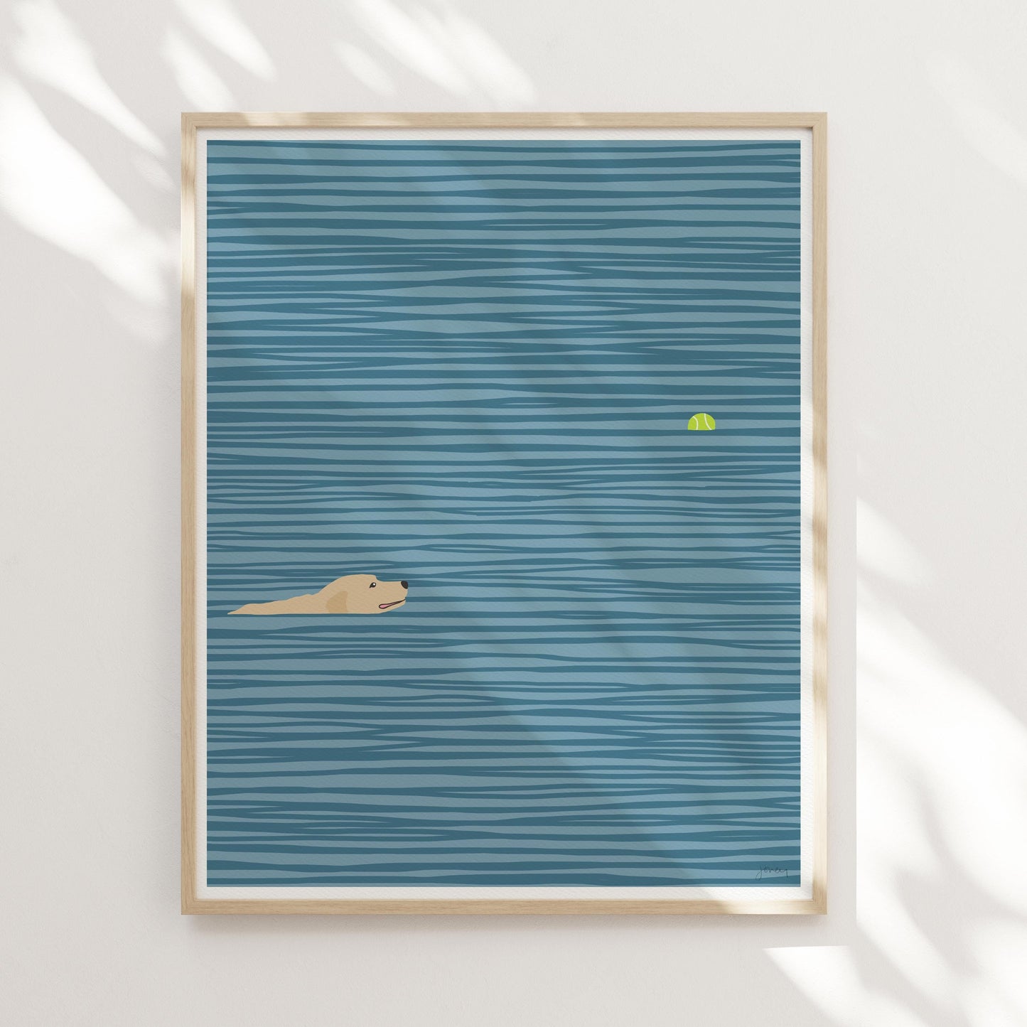 Yellow Labrador Swimming Art Print - Unframed or Framed - 140306