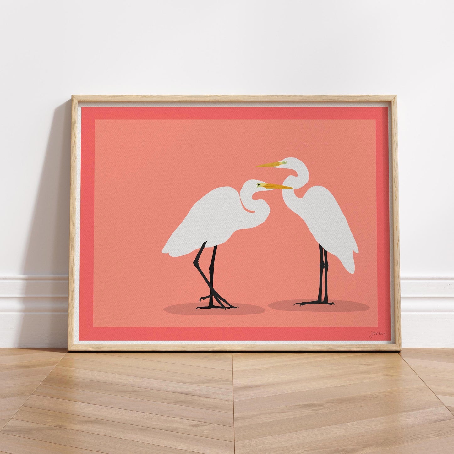 Two Coral Egrets Art Print – Signed by Jorey Hurley - 260222