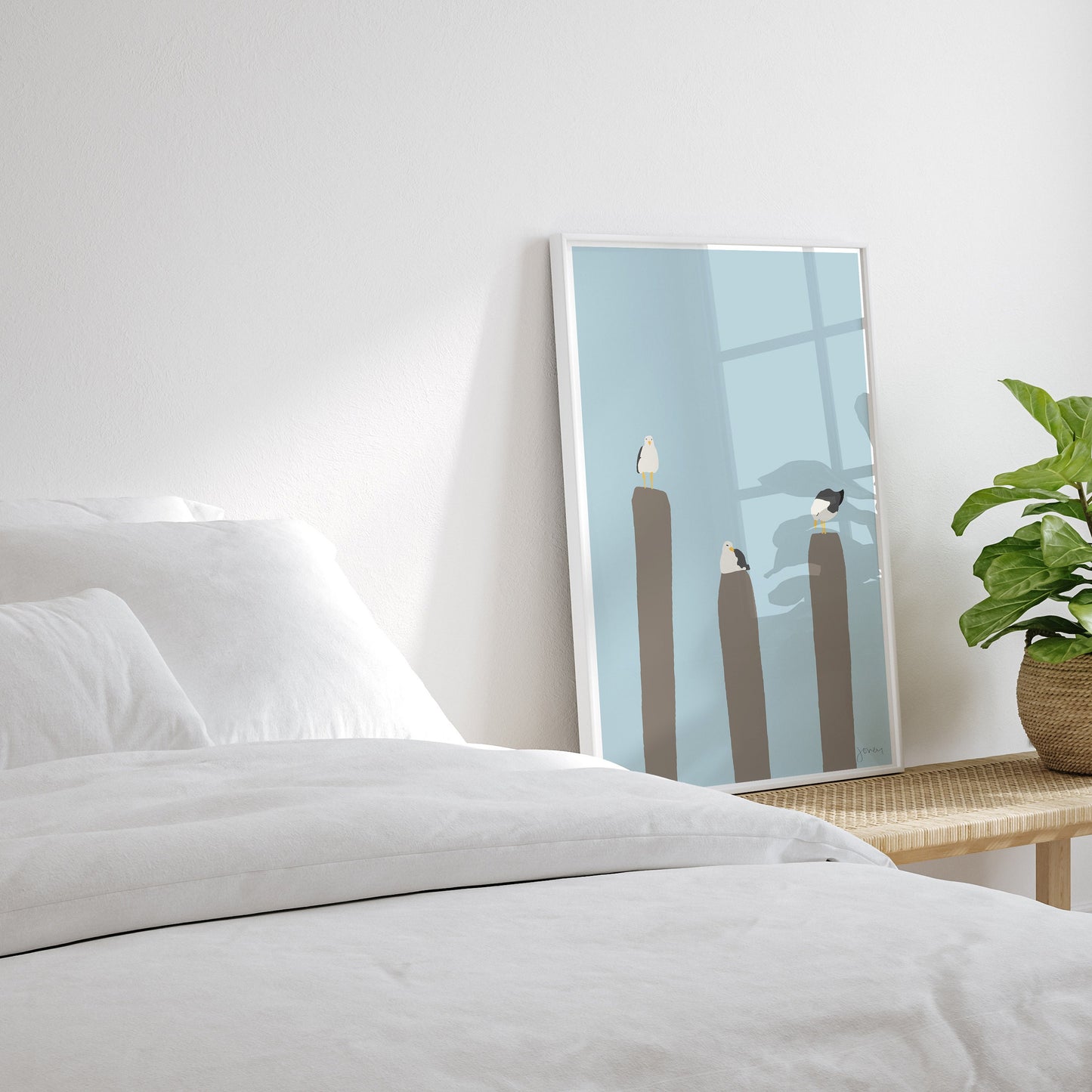 Seagulls Perched on Piers Art Print - Unframed or Framed - 130731