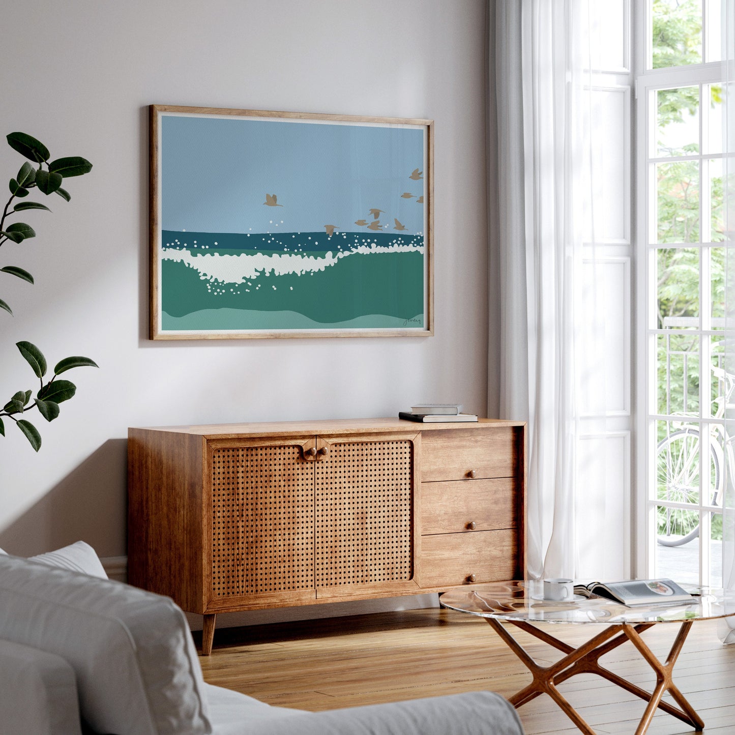 Birds over Ocean Waves Art Print - Unframed or Framed - 140816