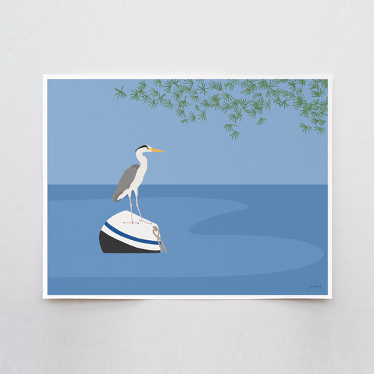 Heron on a Buoy Art Print – Signed - 260712