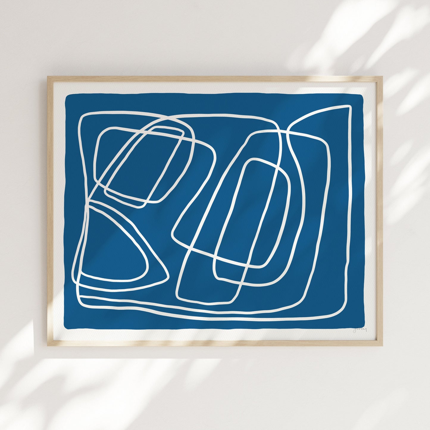 Abstract White Lines on Blue Art Print - Unframed or Framed - 180930