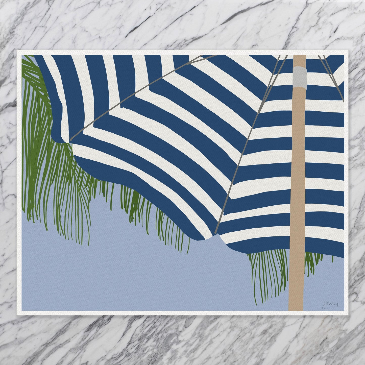 Palm Frond and Umbrella Art Print - Unframed or Framed - 250128