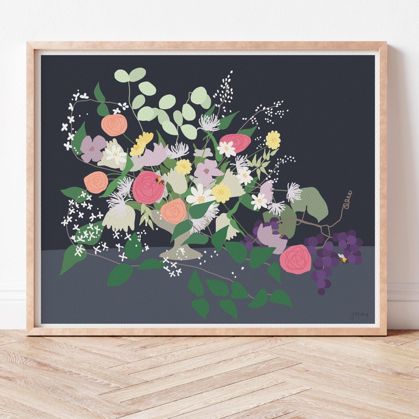 Roses and Eucalyptus Abstract Art Print - Unframed or Framed - 191125