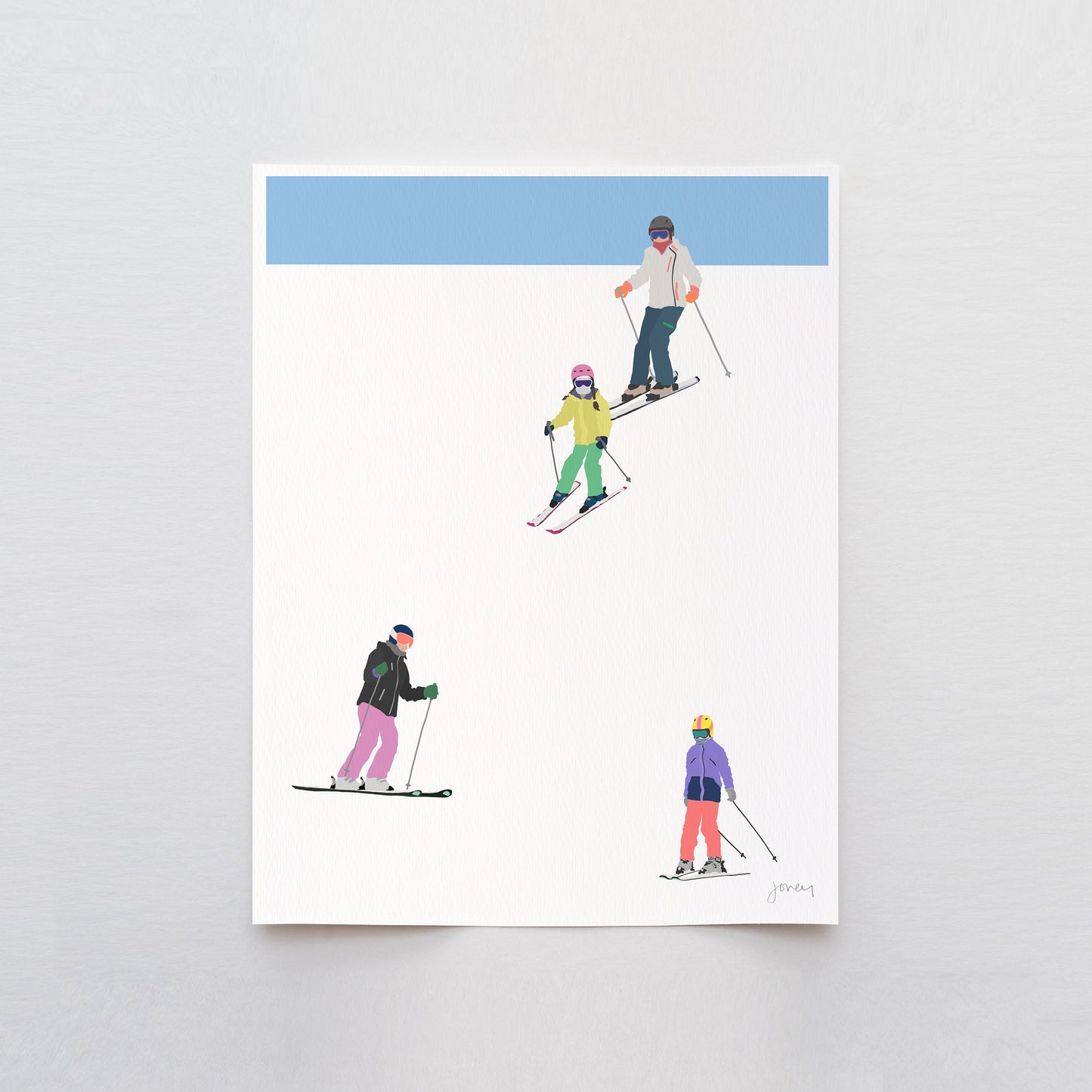 Family Skiing Art Print - Unframed or Framed - 230106