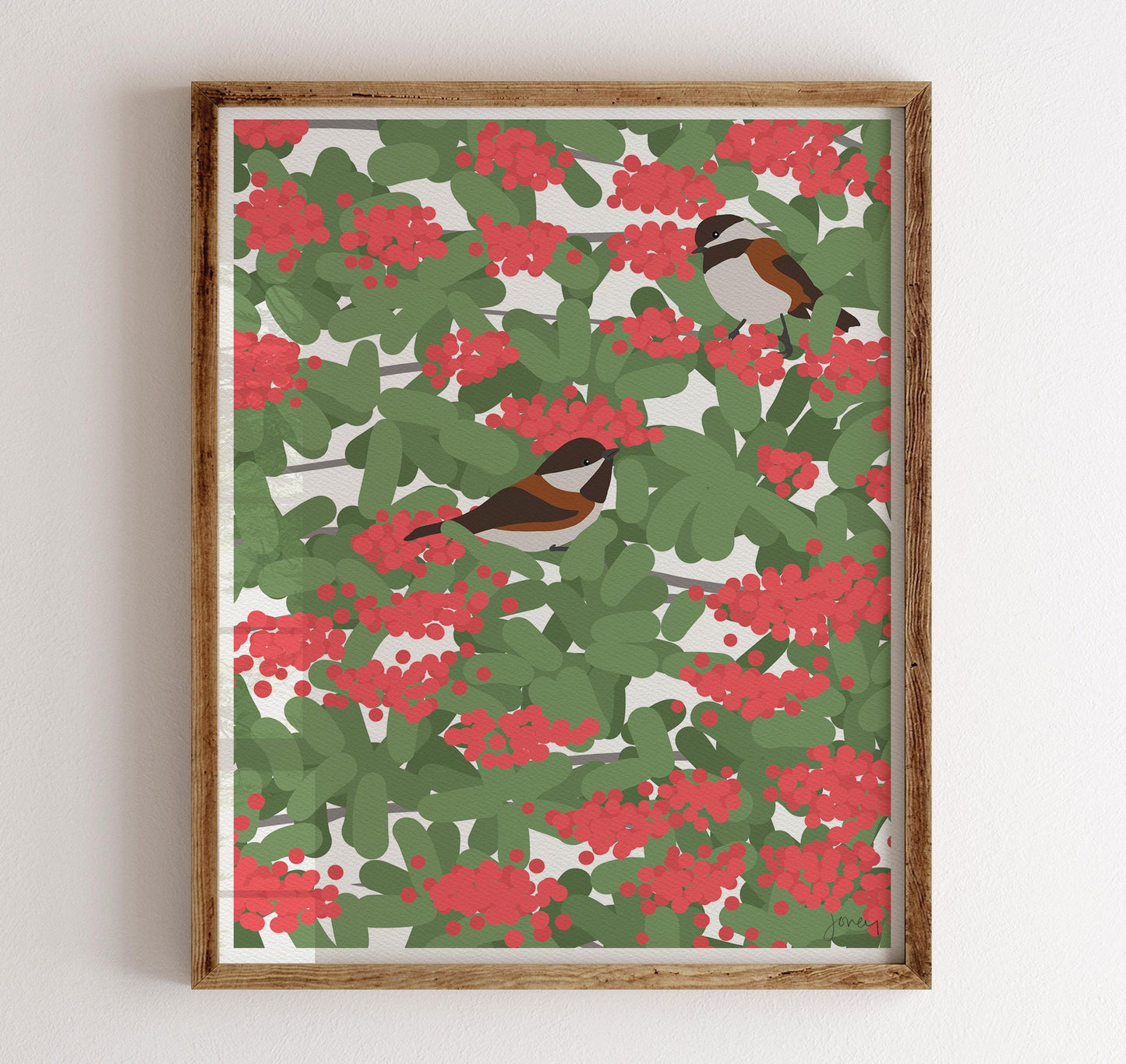Chickadees and Toyon Berries Art Print - Unframed or Framed - 141116