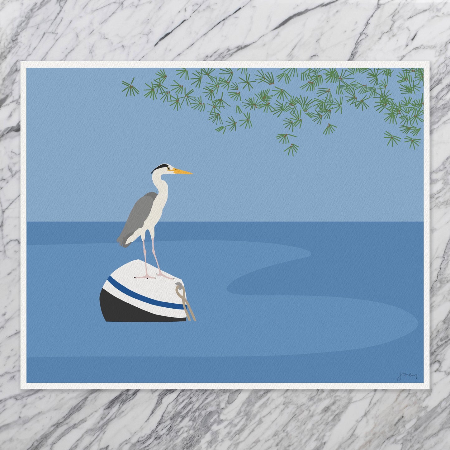 Heron on a Buoy Art Print – Signed - 260712