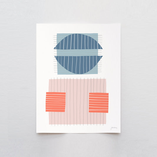 Coral and Blue Abstract Art Print - Signed - 190702