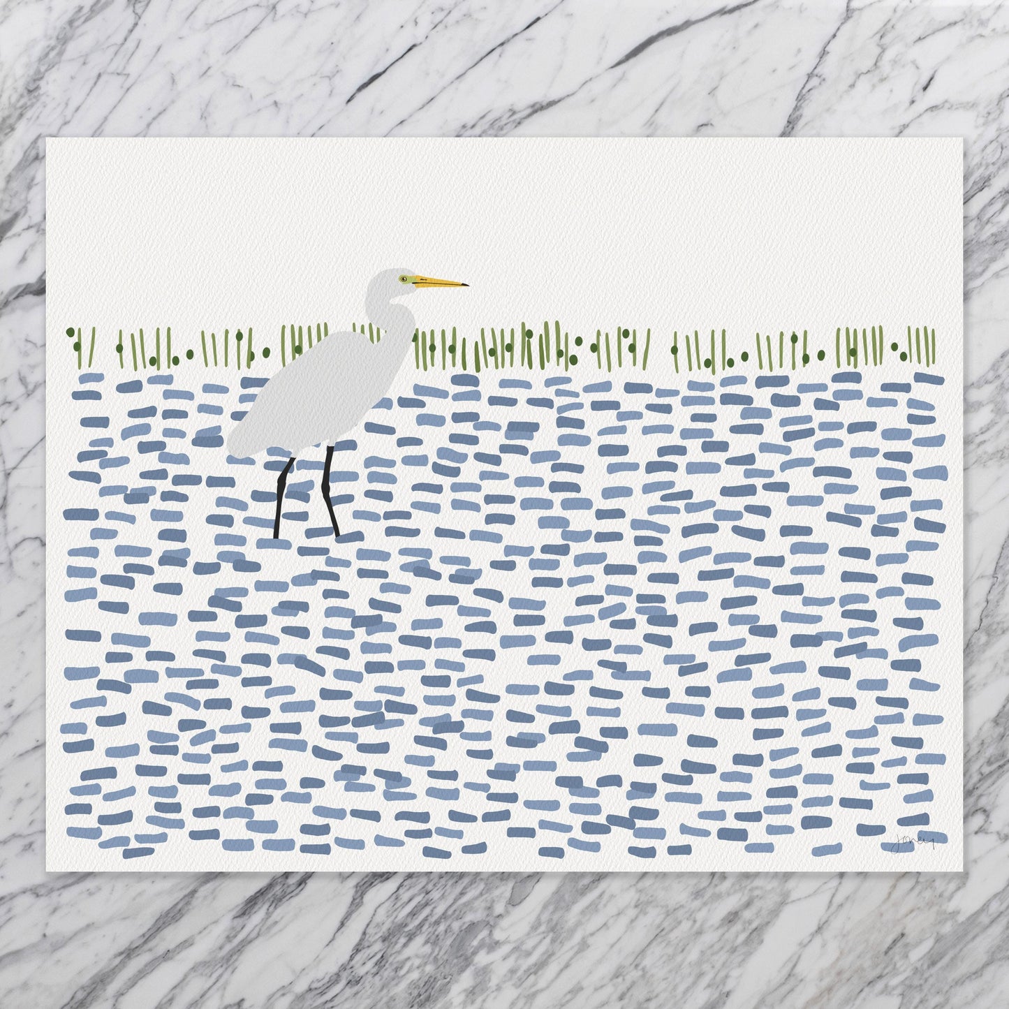 Egret in Shallow Water Art Print - Unframed or Framed - 250416