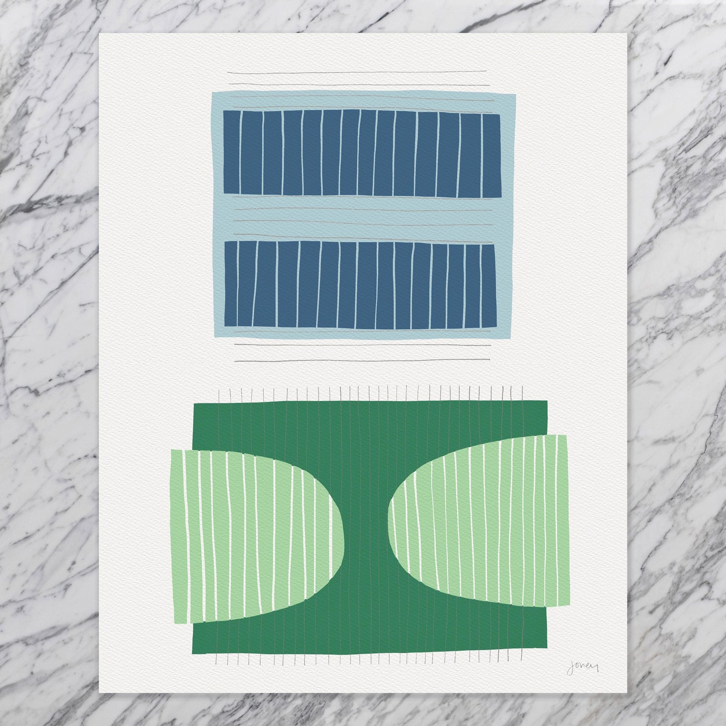 Blue-Green Abstract Block Art Print - Unframed or Framed - 190703