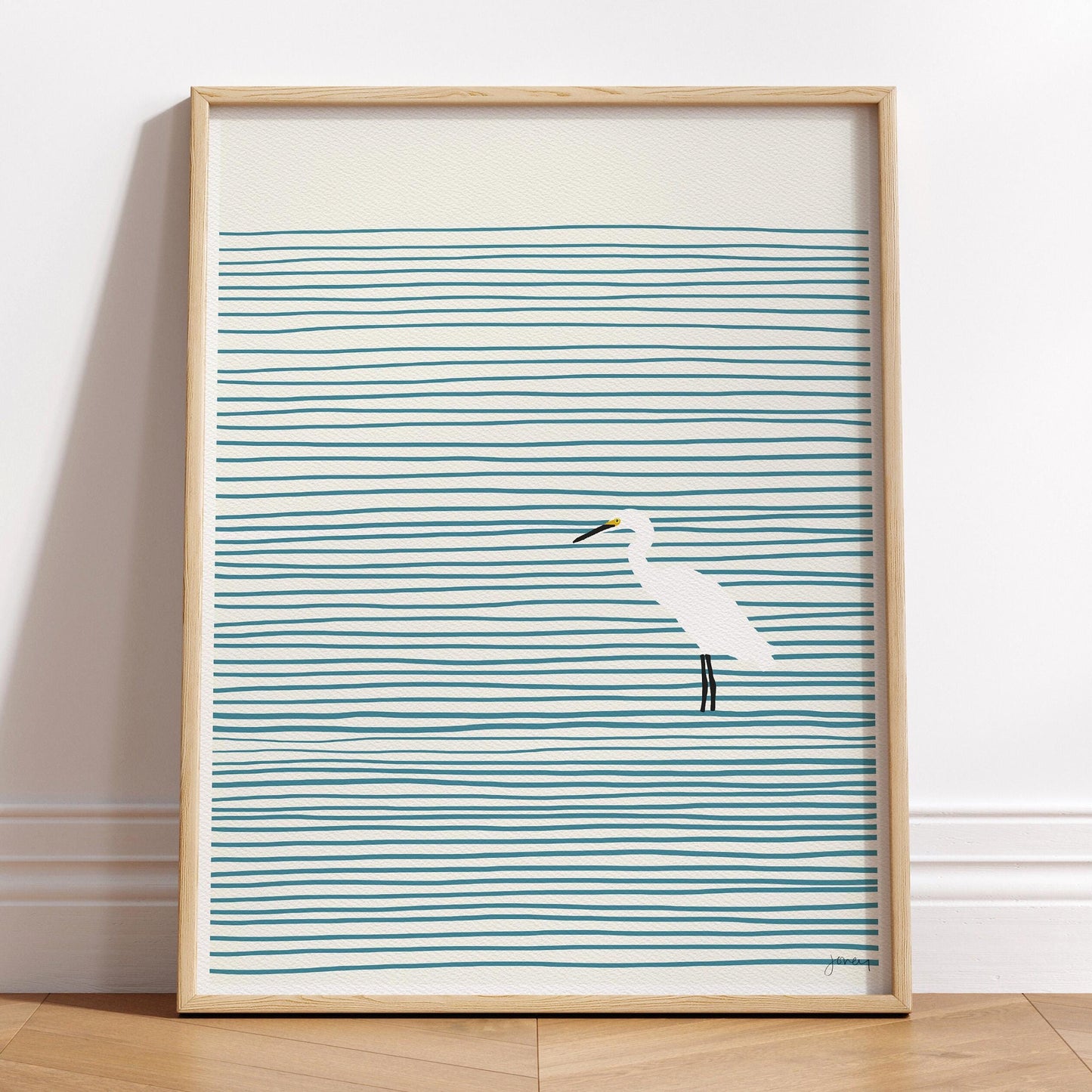 Snowy Egret Striped Water Art Print - Unframed or Framed - 131117