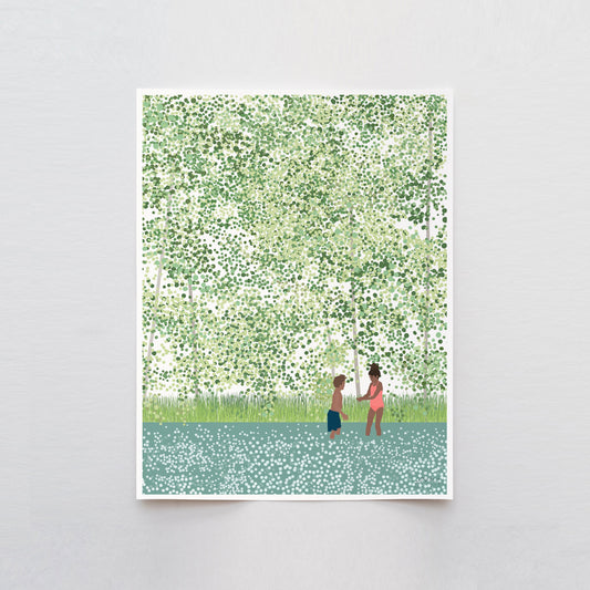 Children Playing in the River Art Print - Unframed or Framed - 210626