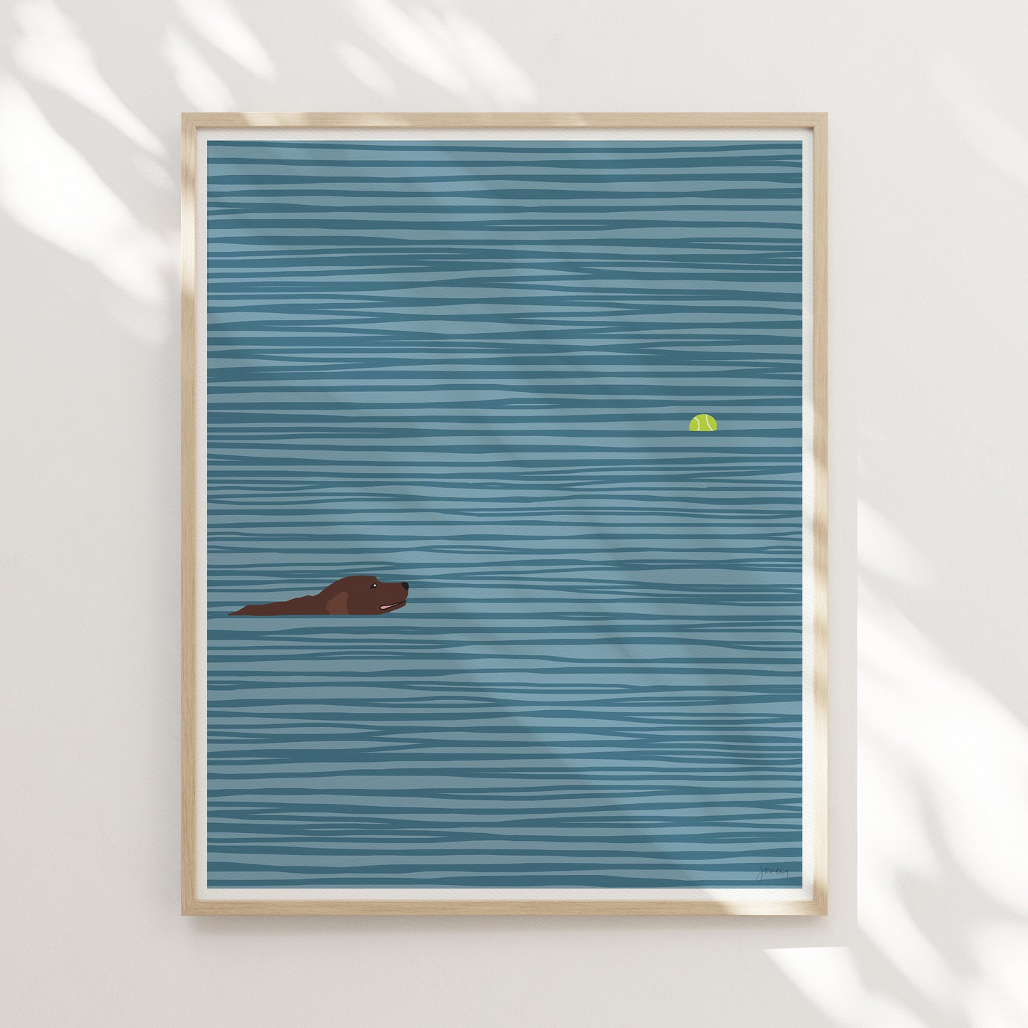 Tennis Ball with Swimming Labrador Art Print - Unframed or Framed - 140306