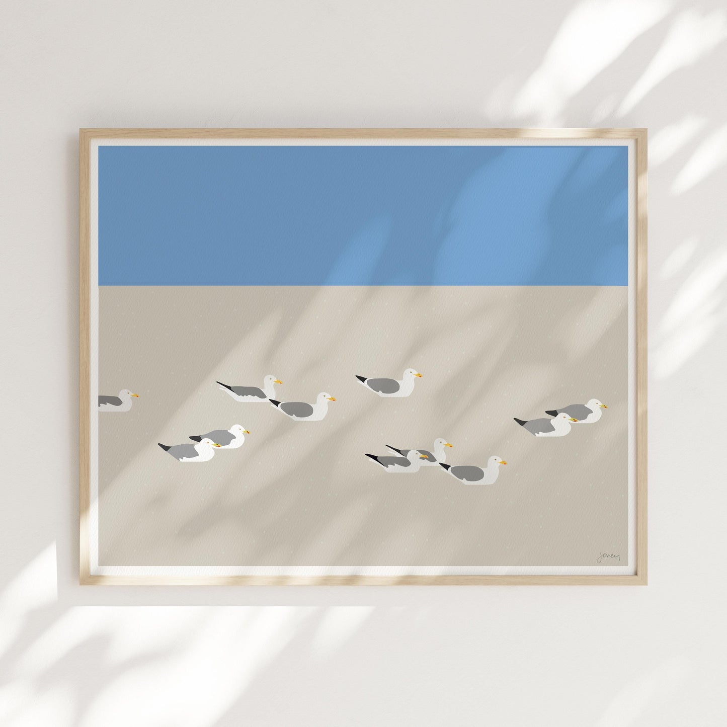 Seagull Art Print – Coastal Wall Art With Solid Maple Frame | Archival Paper