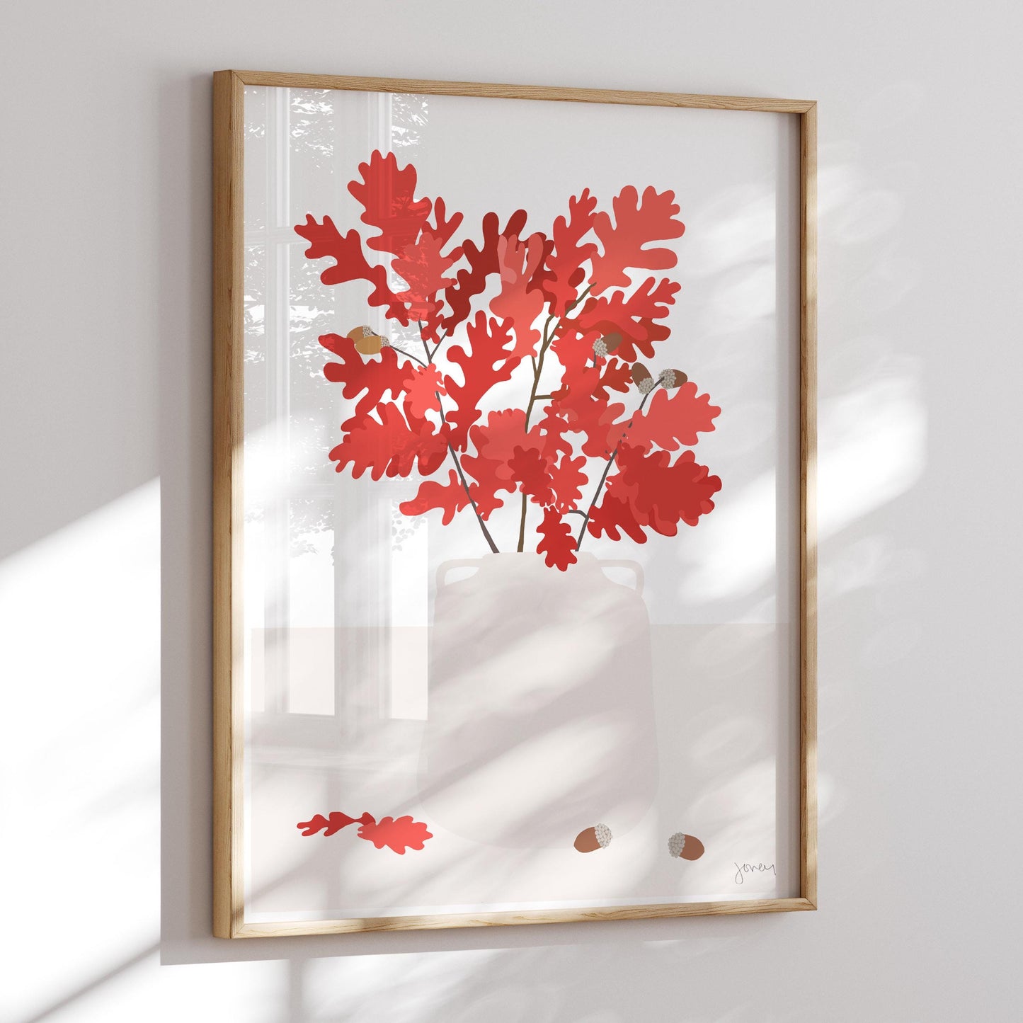 Oak Leaves in Vase Art Print - Unframed or Framed - Botanical Home Decor - 221108