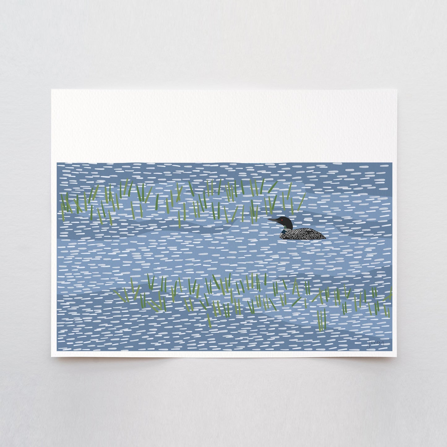 Loon Tidal Marsh Print - Signed Minimalist Bird Art on Museum Quality Paper