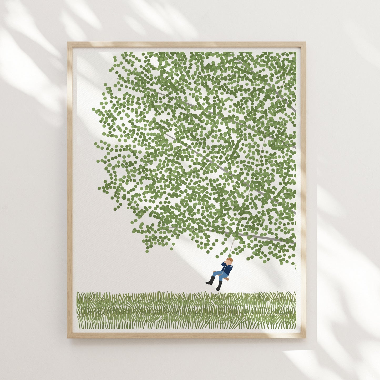 Birch Tree with Boy Swinging Art Print - Unframed or Framed - 230416