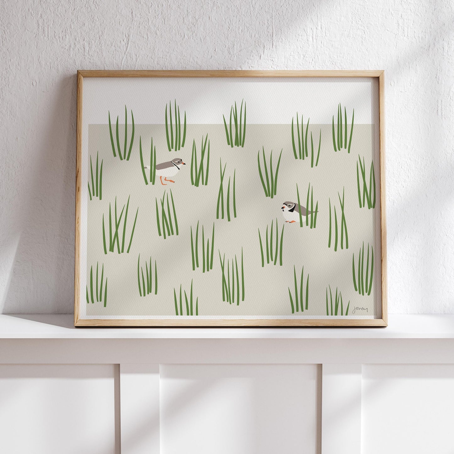 Plovers in Grass Dunes Art Print - Unframed or Framed - 250124