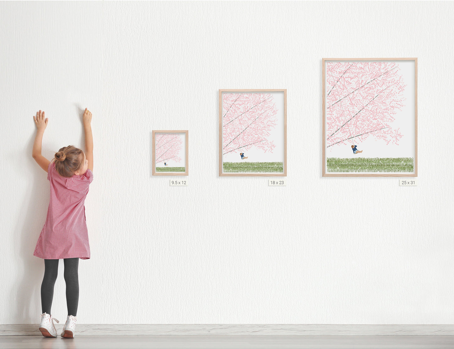 Cherry Blossom Tree with Girl Swinging Art Print - Unframed or Framed - 230416