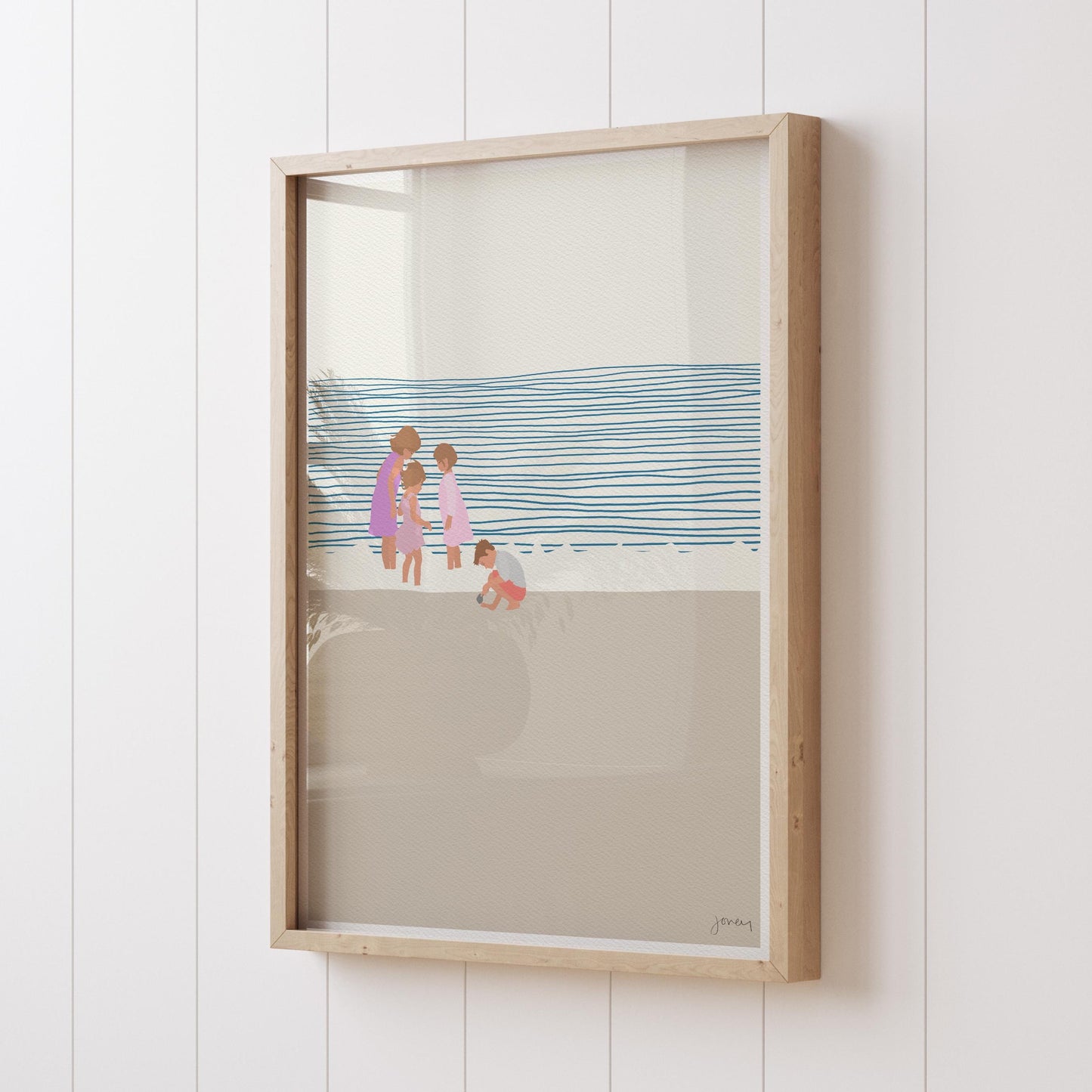 Three Sisters and a Brother on the Beach Art Print - Signed by Jorey Hurley - 140619