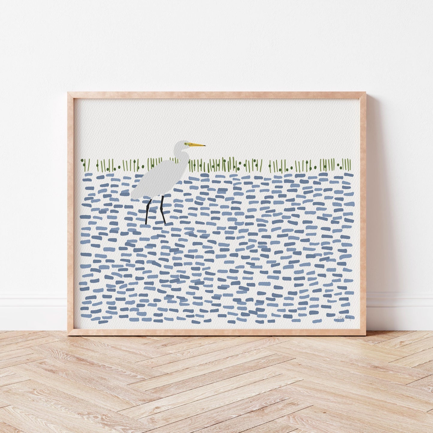 Egret in Shallow Water Art Print - Unframed or Framed - 250416