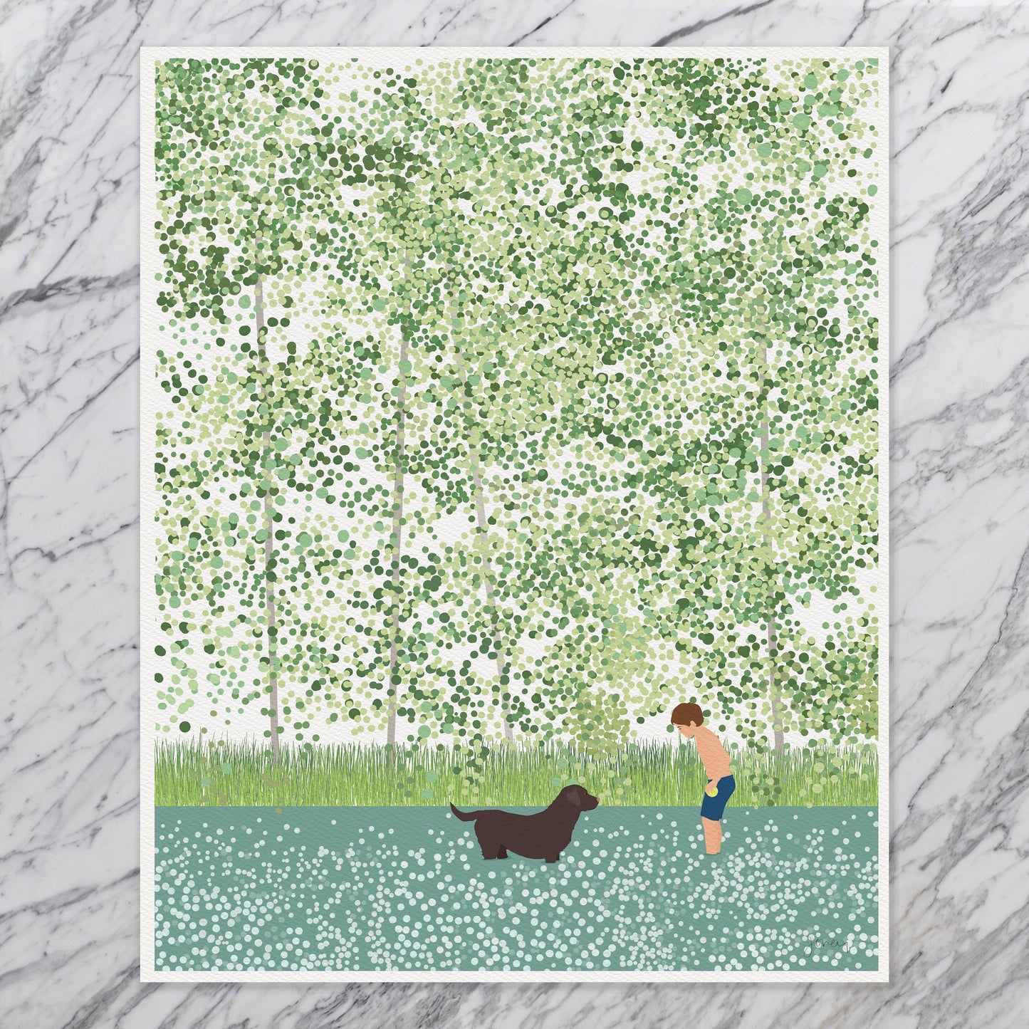 River with Boy and Dog Art Print - Unframed or Framed - 210626
