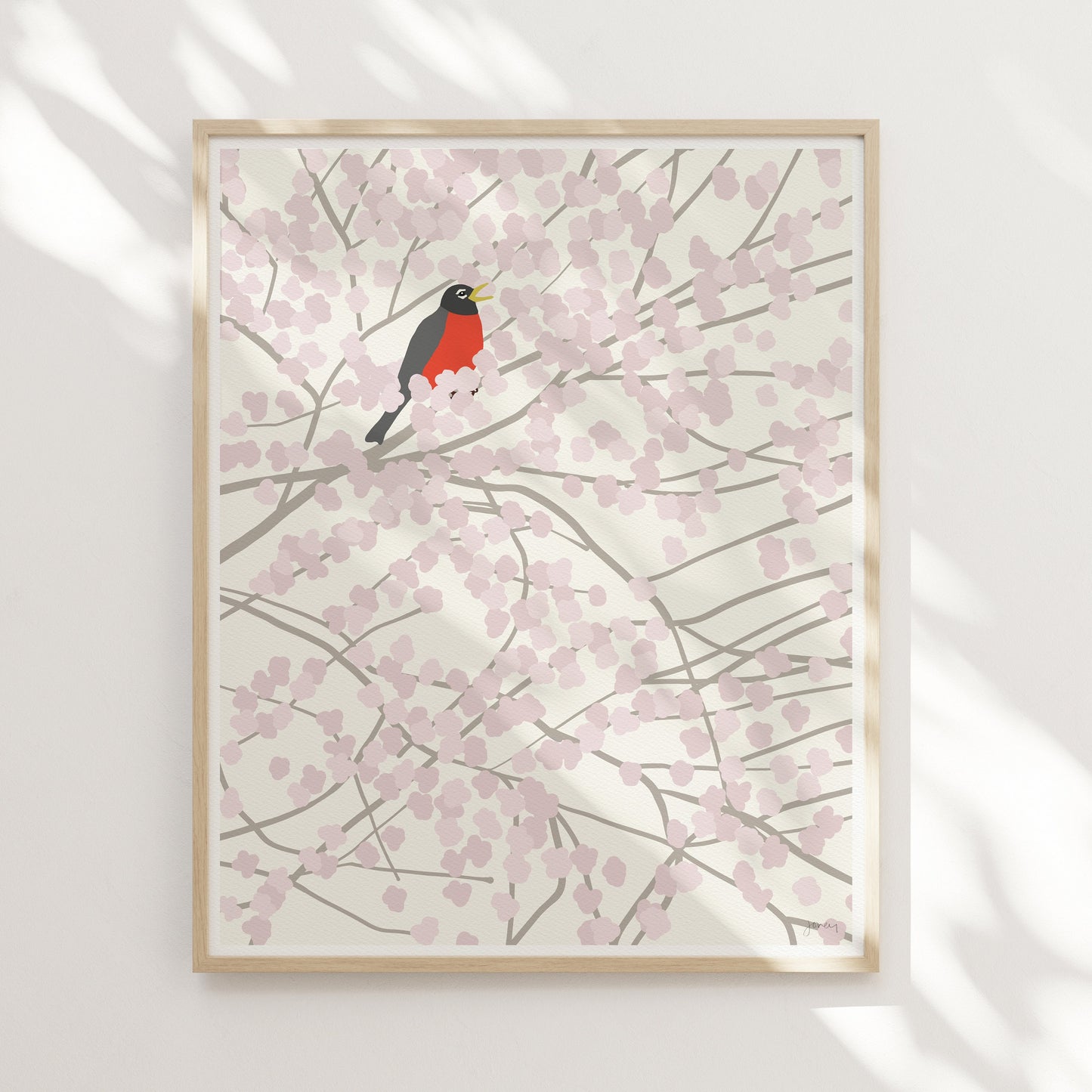 Cherry Blossom with Robin Art Print - Unframed or Framed - 140212