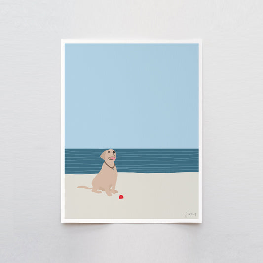 Labrador with Ball at Beach Art Print - Unframed or Framed - 160522