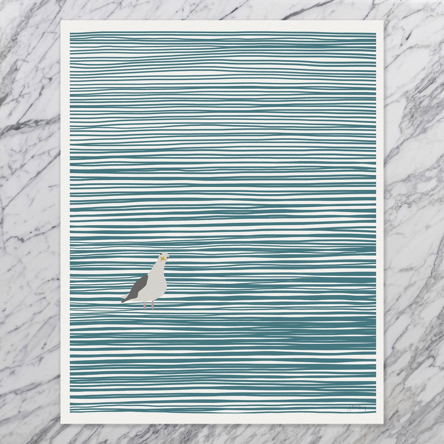 Striped Water with Seagull Art Print - Unframed or Framed - 141107