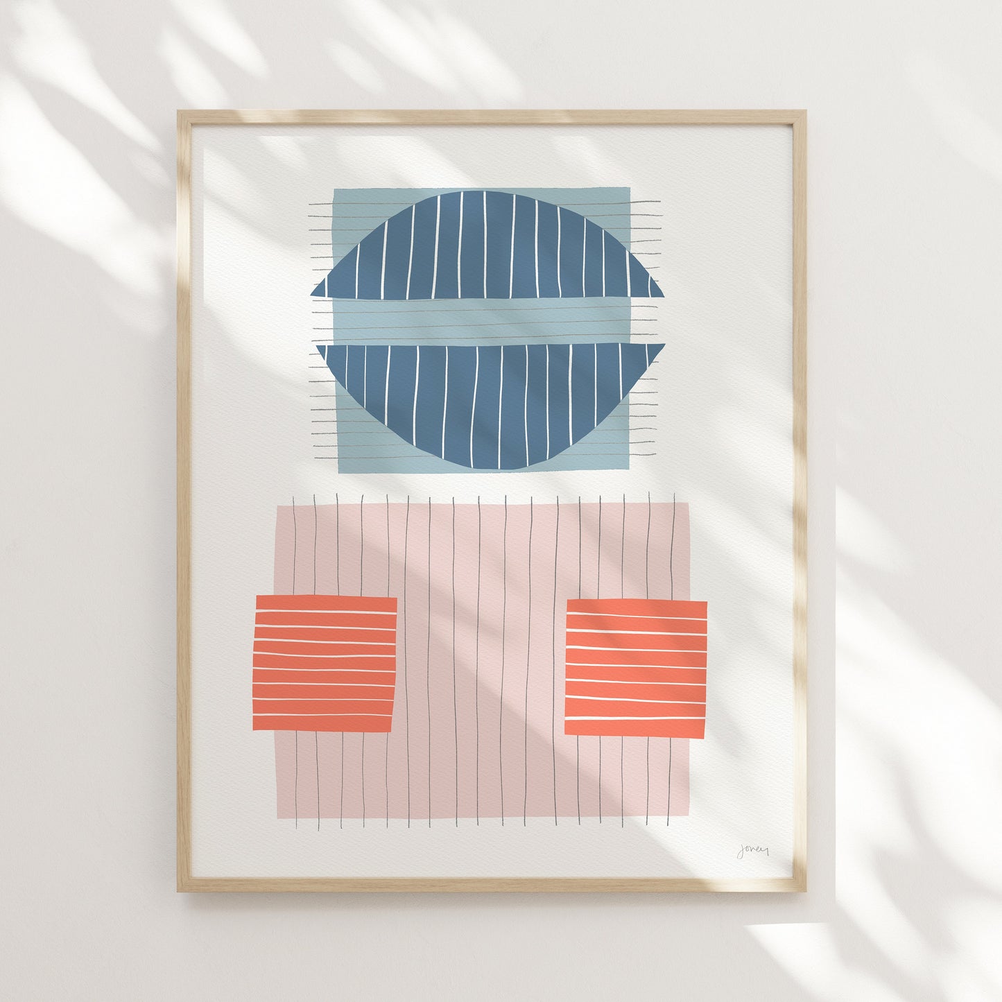 Coral and Blue Abstract Art Print - Unframed or Framed - 190702