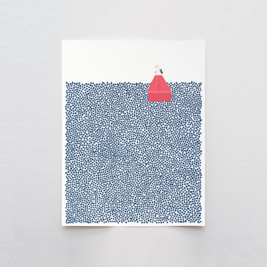 Channel Marker with Seagull Art Print - Unframed or Framed - 250415